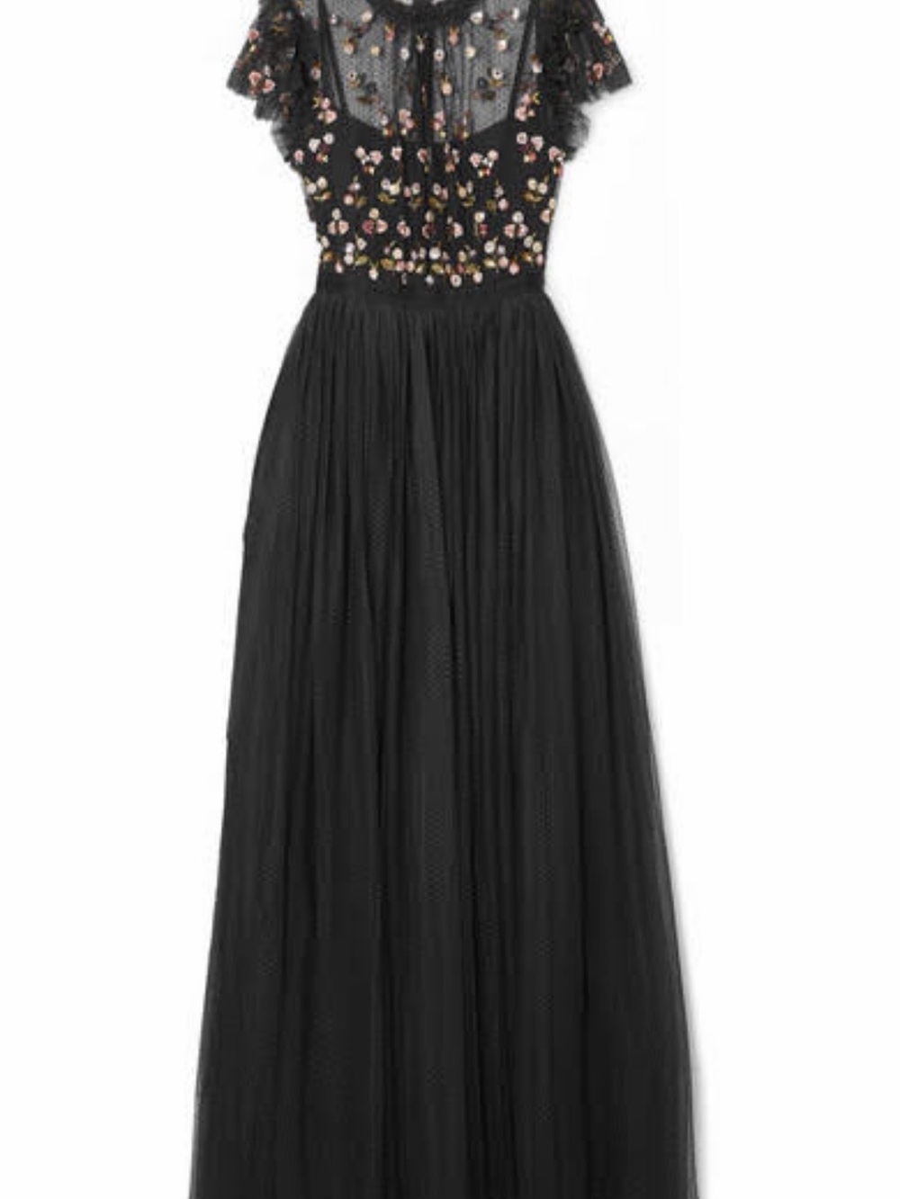 Needle & Thread Black Maxi Dress with Multicolor Floral Embroidery